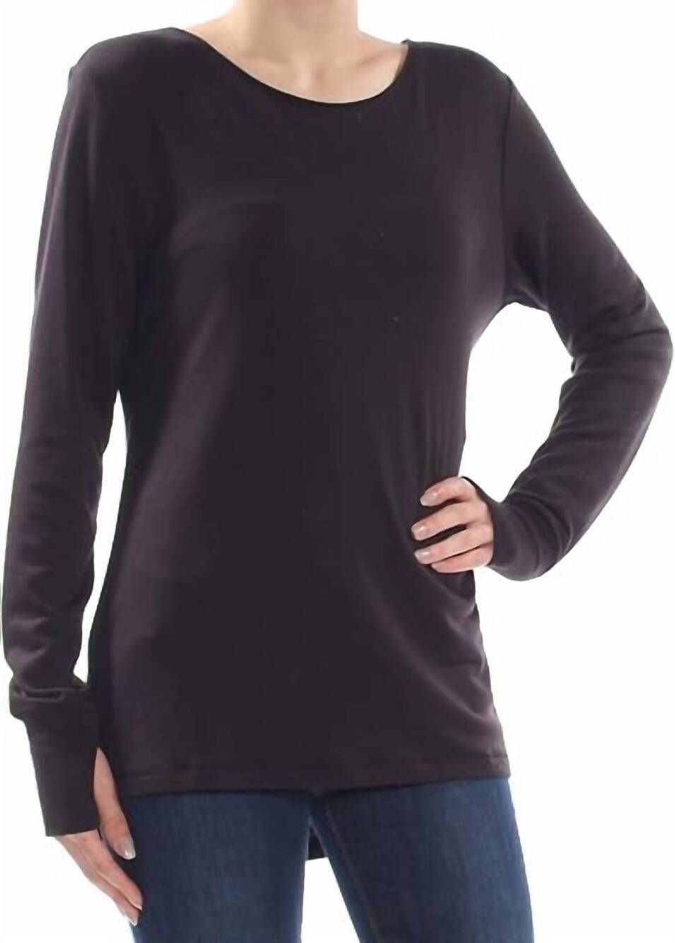 NEW IDEOLOGY long sleeve lattice back athletic tunic style tunic in black